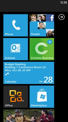 The Start screen of Windows Phone The Start screen of Windows Phone